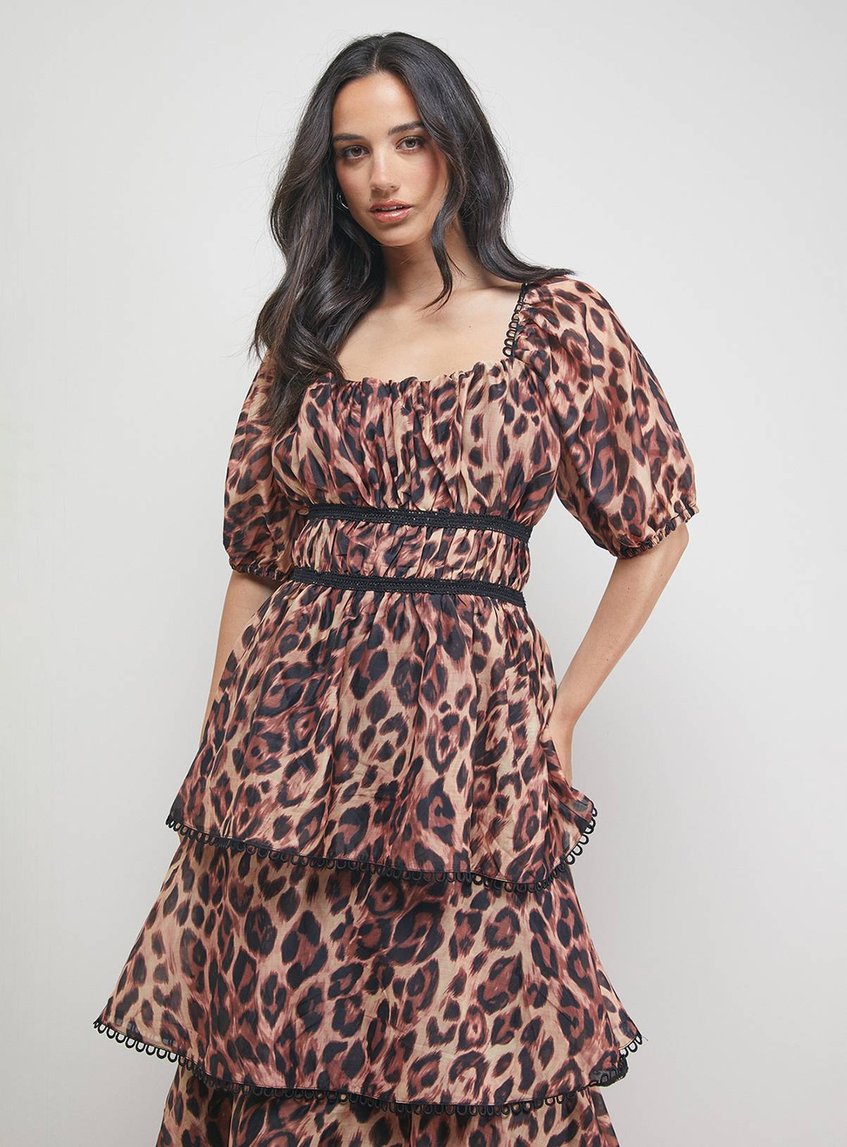 OASIS Puff Sleeve Tiered Midaxi Dress 10 - Image 2